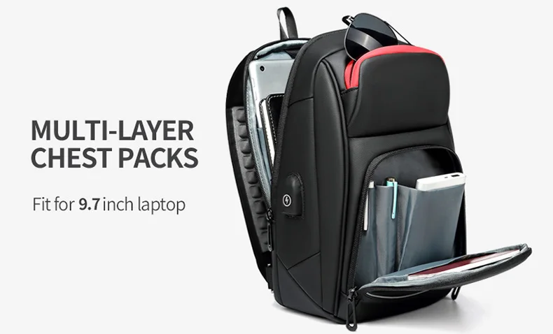 Men Chest Bags Large Capacity USB Charging Waterproof Fit For 9.7 inch Ipad Tote Casual Fashion Breathable For Men Shoulder Bags