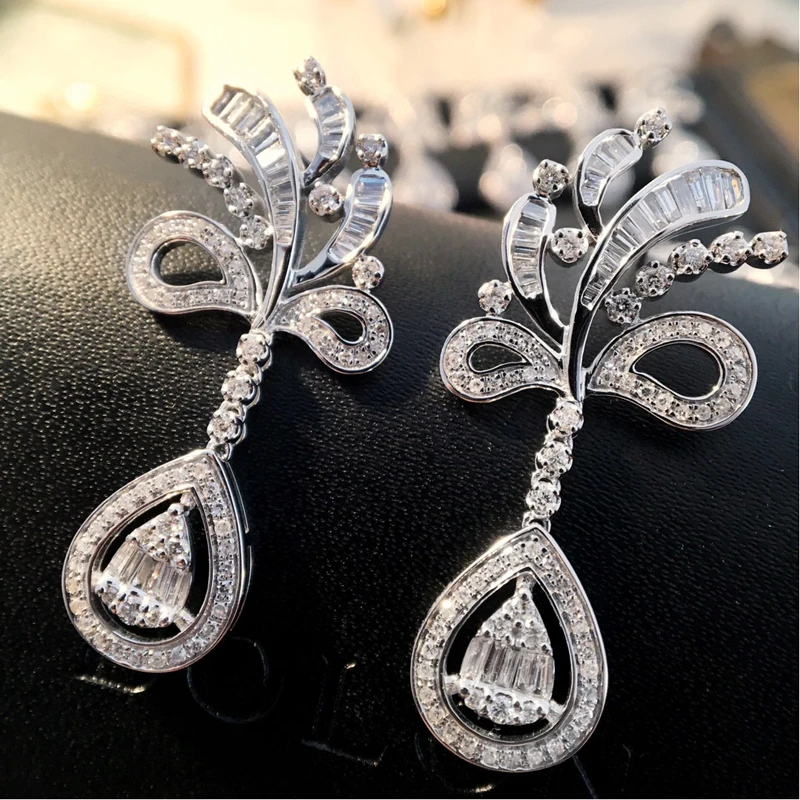 H3877379003004f3f9eeebc844e05d767F Aazuo Fine Jewelry 18K White Gold Real Diamonds1.2ct Luxury Water Drop Earrings Gift For Women Engagement Party Pure 18k Lock