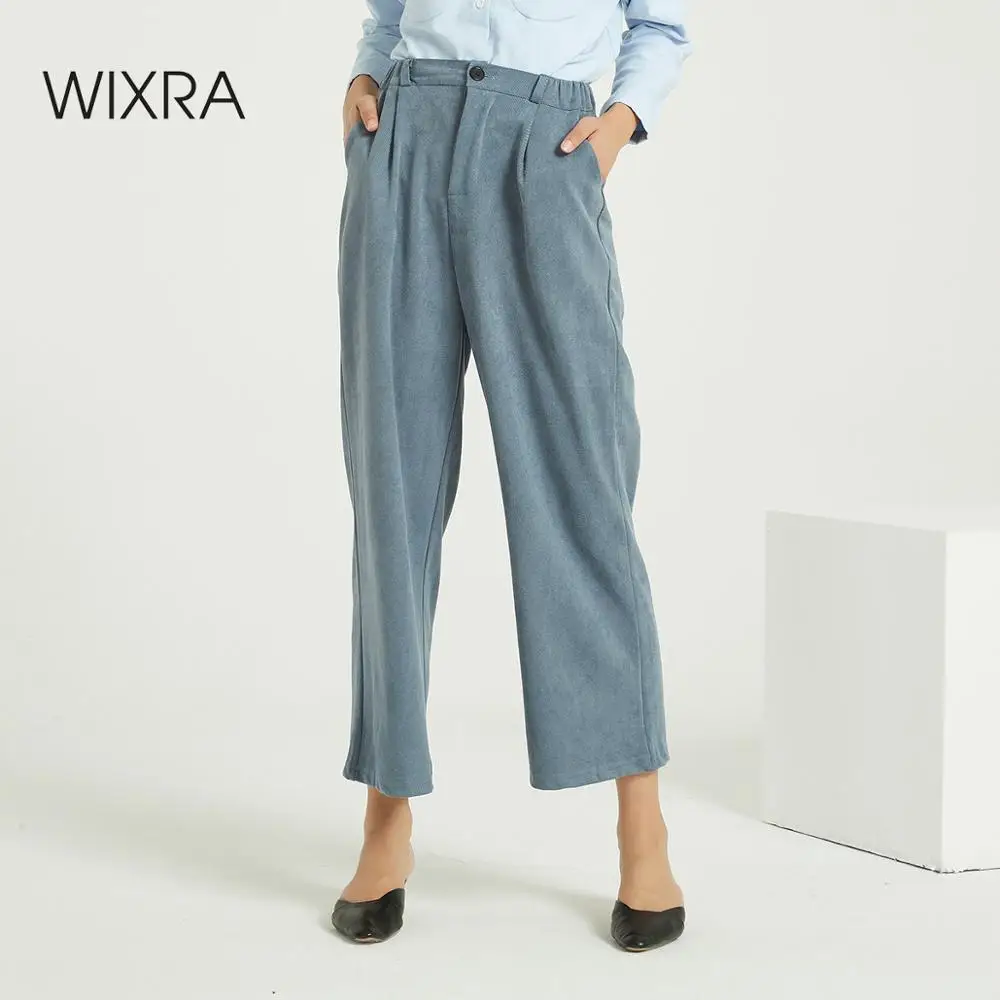 Женские широкие брюки с карманами Wixra свободные плотные теплые высокой