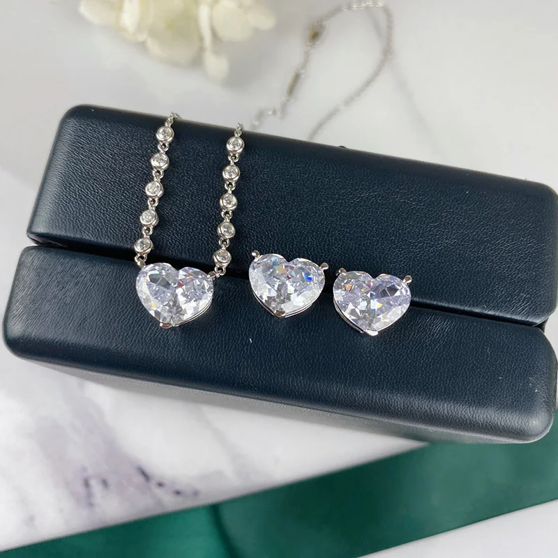 2020 Hot Brand Pure 925 Sterling Silver Jewelry Set For Women White Heart Wedding Necklace Earrings | Украшения и аксессуары