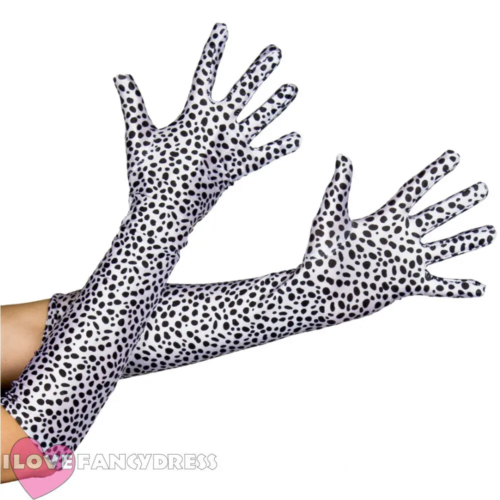 

DALMATIAN PRINT GLOVES CRUELLA FANCY DRESS EVIL VILLAIN BOOK CHARACTER DALMATION