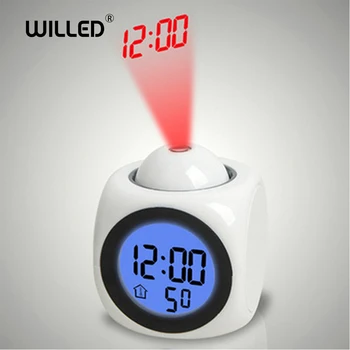 

Alarm Clock Night Light With Projector Lamp Voice Temperature Digital Time Projection On Wall Ceiling For Home Table Decoration