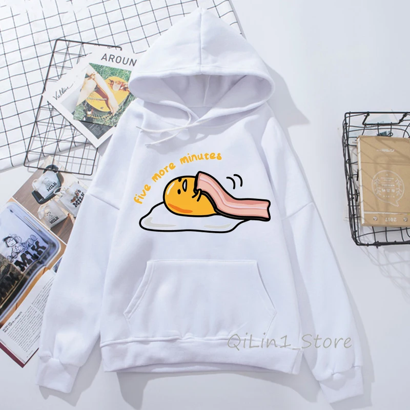 Милые толстовки для женщин Kawaii Мультфильм Gudetama ленивый яичный желток принт Забавный балахон женщина Графический Hoody дамы шляпа Толстовка sudaderas - Цвет: 81729 M