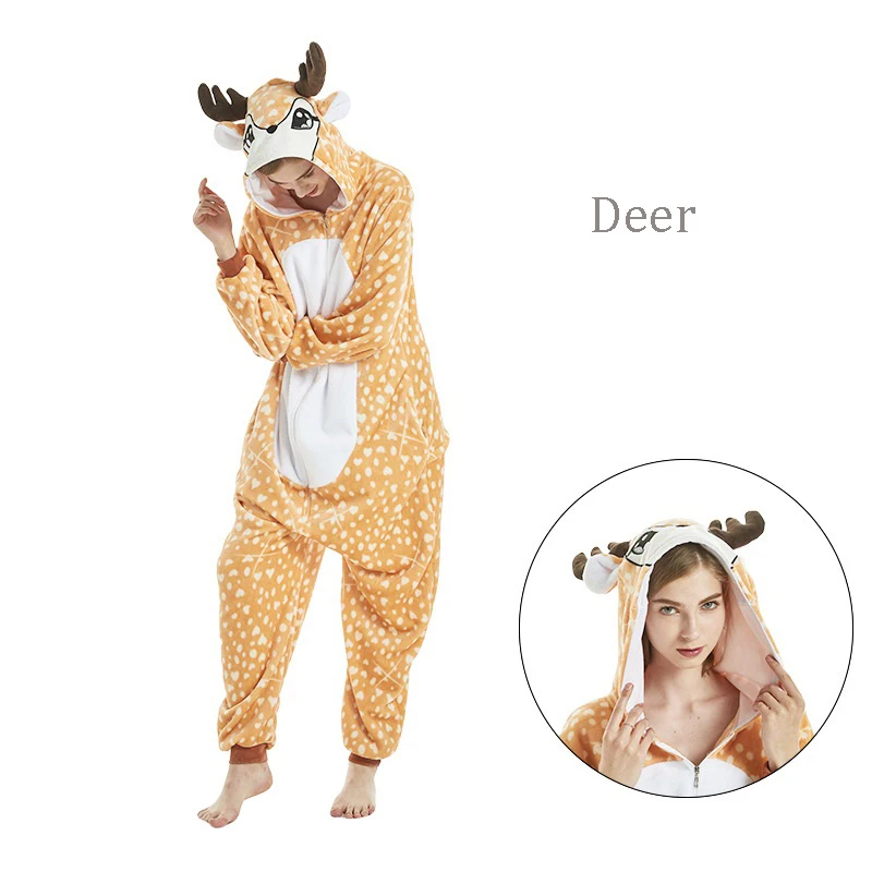 Deer Кигуруми панда Oneise для взрослых Единорог ночнушка животных пижамы для женщин и мужчин единорог пижамы Ститч единорог пижамы комбинезоны - Цвет: Deer