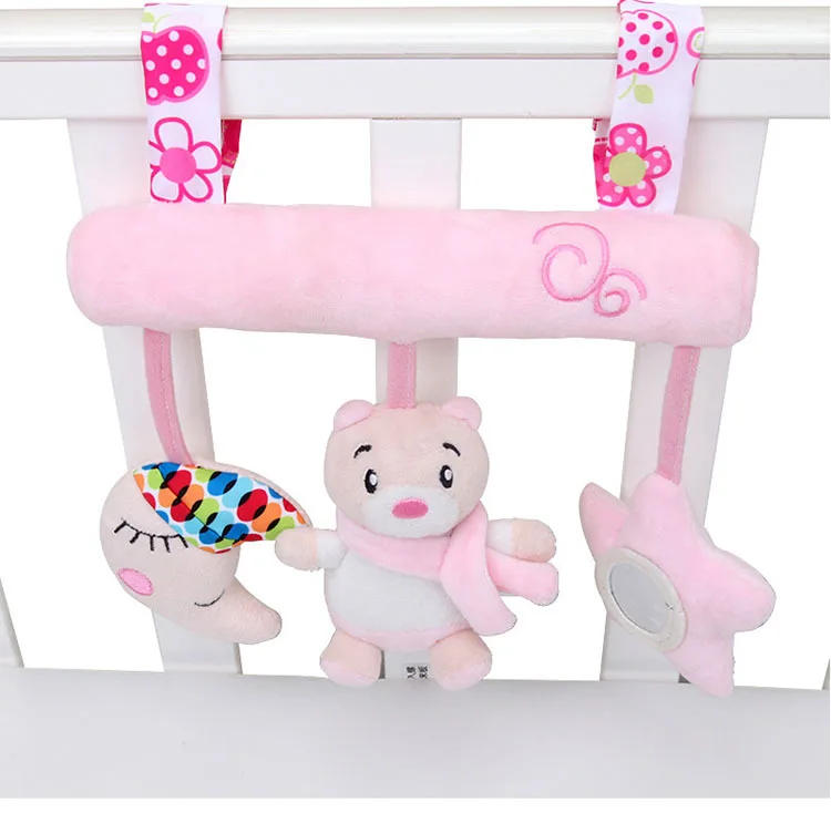 Детские игрушки Погремушки милый розовый медведь музыка перекладина радио-няня кукла младенца для коляски подвесная кровать Висячие Плюшевые Развивающие игрушки