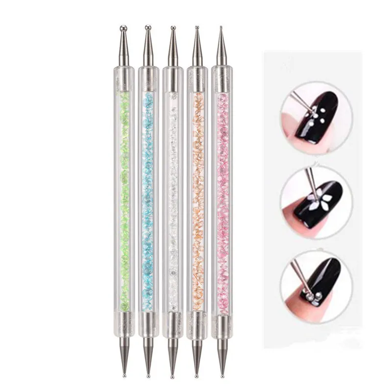 5pcs/set Acrylic 2 Ways Nail Art Dotting Pen Colorful Rhinestones Nail