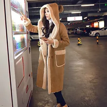 Зимняя длинная замшевая кожаная женская куртка больших размеров, Женская замшевая куртка с капюшоном и искусственным мехом, Женская куртка, большая женская ветровка