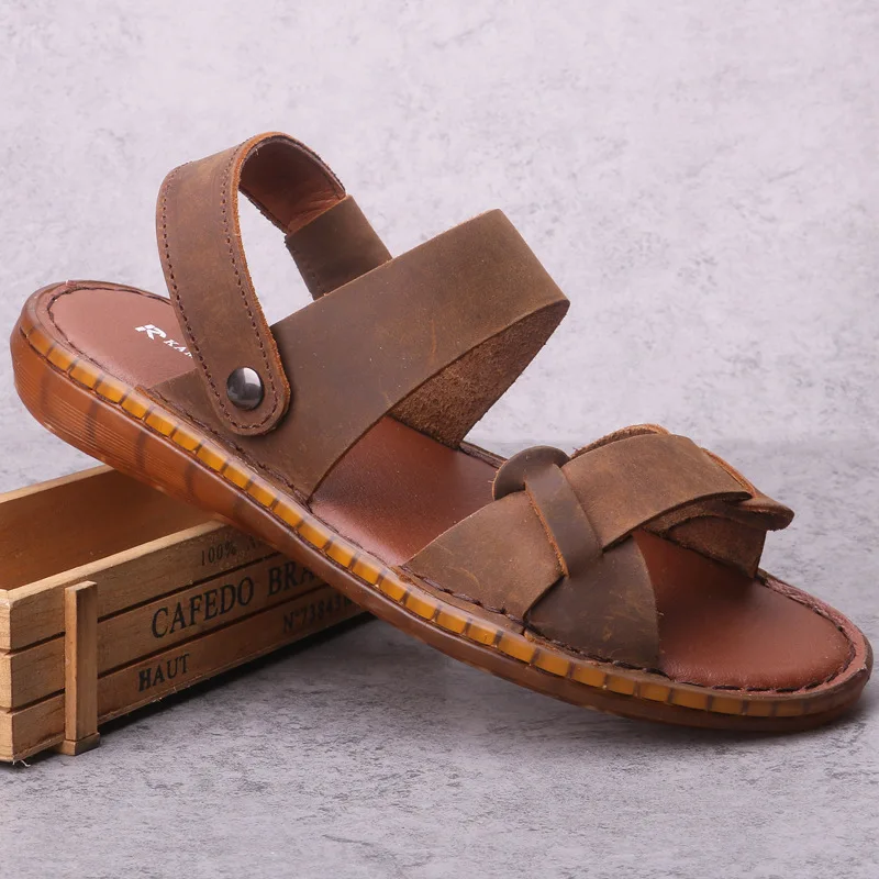 

2019 Summer New Style MEN'S Sandals Genuine Leather Casual Beach Sandals Cowhide Comfortable Soft Bottom Rubber Sole MEN'S SHOES