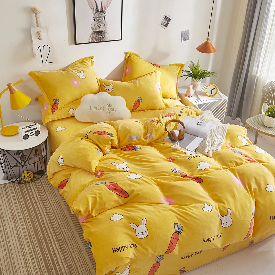 

Microfiber Durable Fabric Zippered Comforter Cover Set Soft Flannel Duvet Cover and Pillowcases/Cushion Cover Light color series