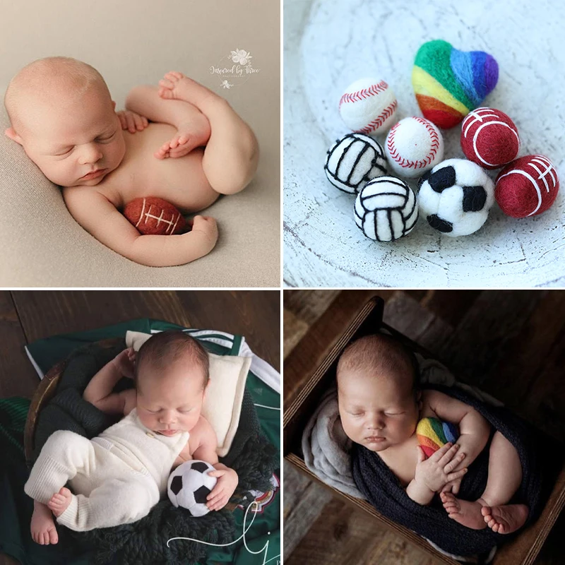 New Needle Felted Wool Football Newborn Photography Props Accessories for Photo Stuffed Sport Baby Photo Shoot Rainbow Heart|Hats & Caps| - AliExpress