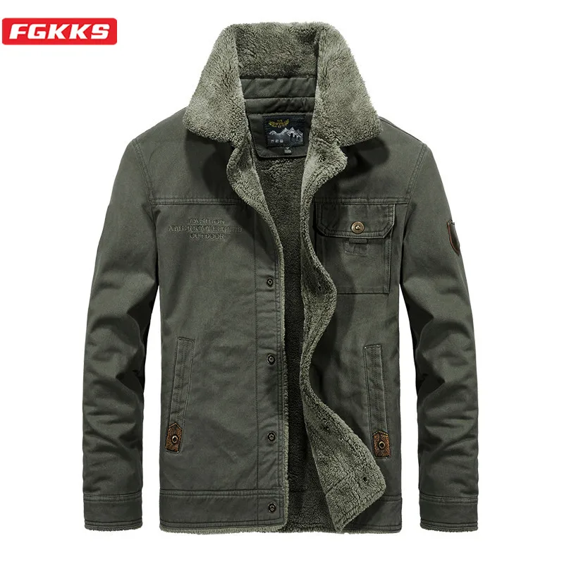 

FGKKS Winter New Men Trendy Jackets Brand Men Casual Solid Color Military Outerwear Outdoor Pocket Work Jacket Coats Male