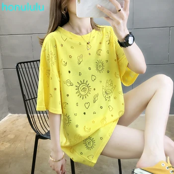 

Large size short sleeve T-shirt ladies long 2020 summer Korean wave ins student loose net red half sleeve T-shirt jacket