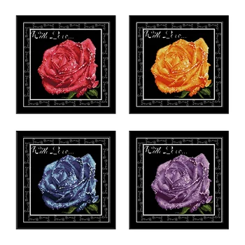 

Joy Sunday Cross Stitch Kit Red Orange Blue Purple Water Drop Rose 14ct 11ct Needlework Embroidery Kit Home Decoration Painting