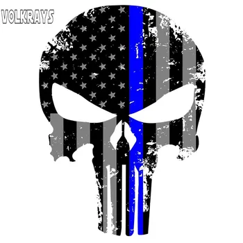 

Volkrays Funny Car Sticker Blueline Punisher Skull Tattered Subdued Us Flag Accessorie PVC Decal for Seat Vw Nissan,14cm*10cm