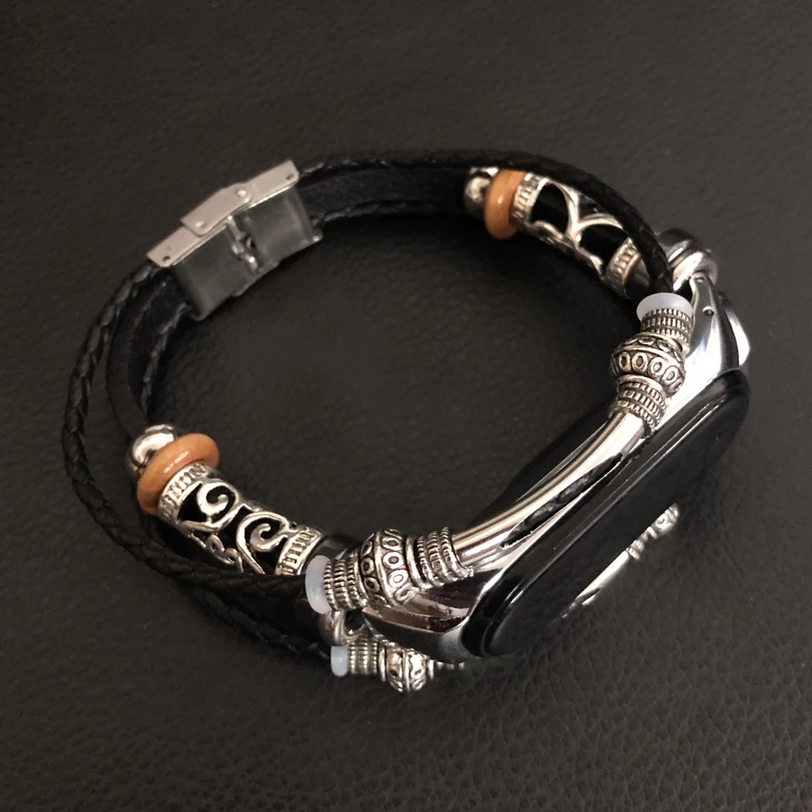 For Mi Band 4 Bracelet Retro Genuine Leather Wristband Strap for Xiaomi Mi Band 4 Accessory with Metal Case Watchband for MiBand