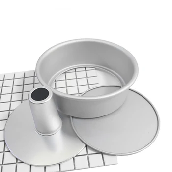 

3pcs/set Aluminum Alloy Round Chiffon Cake Pan Removable Bottom Hollow Chimney Cake Mold Diy Baking Cake Tools