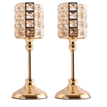 

2Pcs Nordic Candlestick Decoration Gold Light Luxury Crystal Candlestick Home Living Room Table Decoration