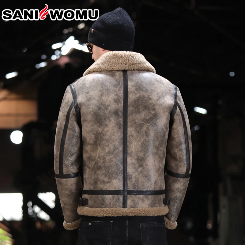 Мужская шуба из овчины B3 импортная кожаная Шуба Авиатор Австралии|Кожаные
