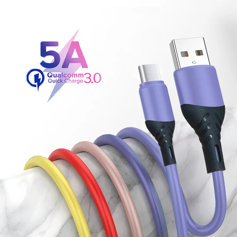 USB-кабель для быстрой зарядки, 5 А, кабель Micro Type C из жидкого силикона для iPhone 12, Huawei Mate 40, Xiaomi 11