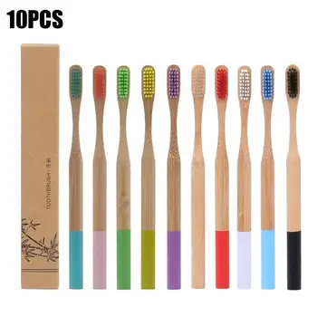 

10 Pcs/set Bamboo Toothbrush for Adults Biodegradable Tooth Brush Set Organic Eco-Friendly Moso Bamboo with Soft Nylon Bristles
