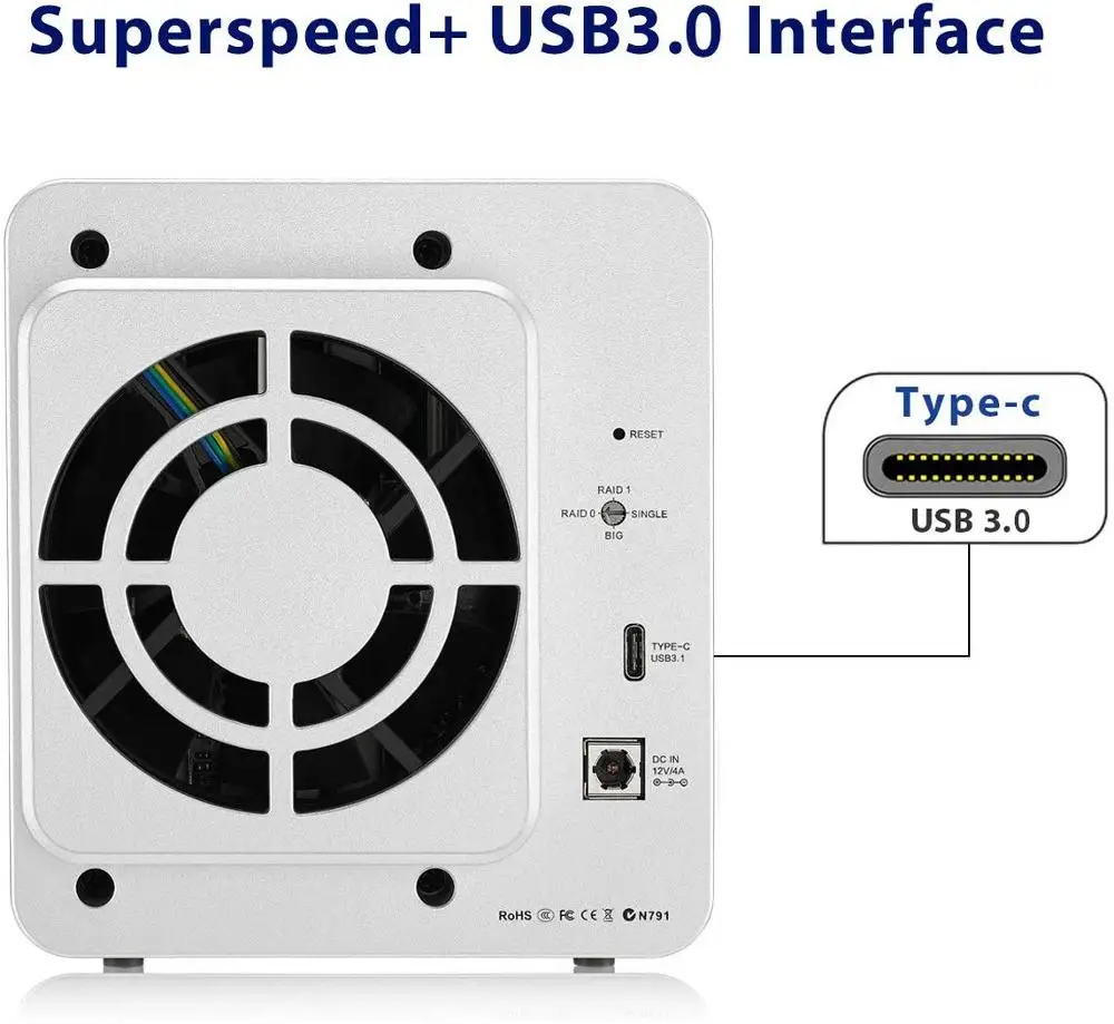 Terramaster D2-310 usb type c外付けハードドライブraid