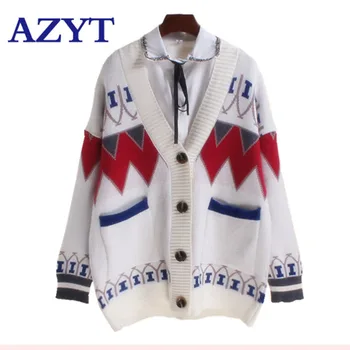 

AZYT Vintage Loose knitted Cardigan Women 2020 Autumn Winter New V Neck sweater coat knitwear Chic Soft Cardigan Mujer