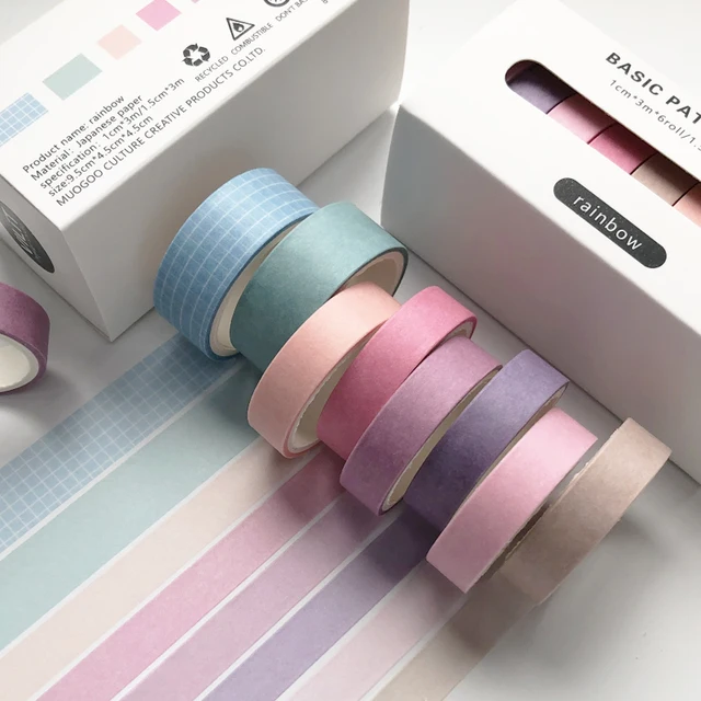 JIANWU 8pcs/set Retro Solid Color Basic Decoration Washi Tape Set DIY Scrapbook Cute Sticker Kawaii Masking Tape School Supplies rainbow