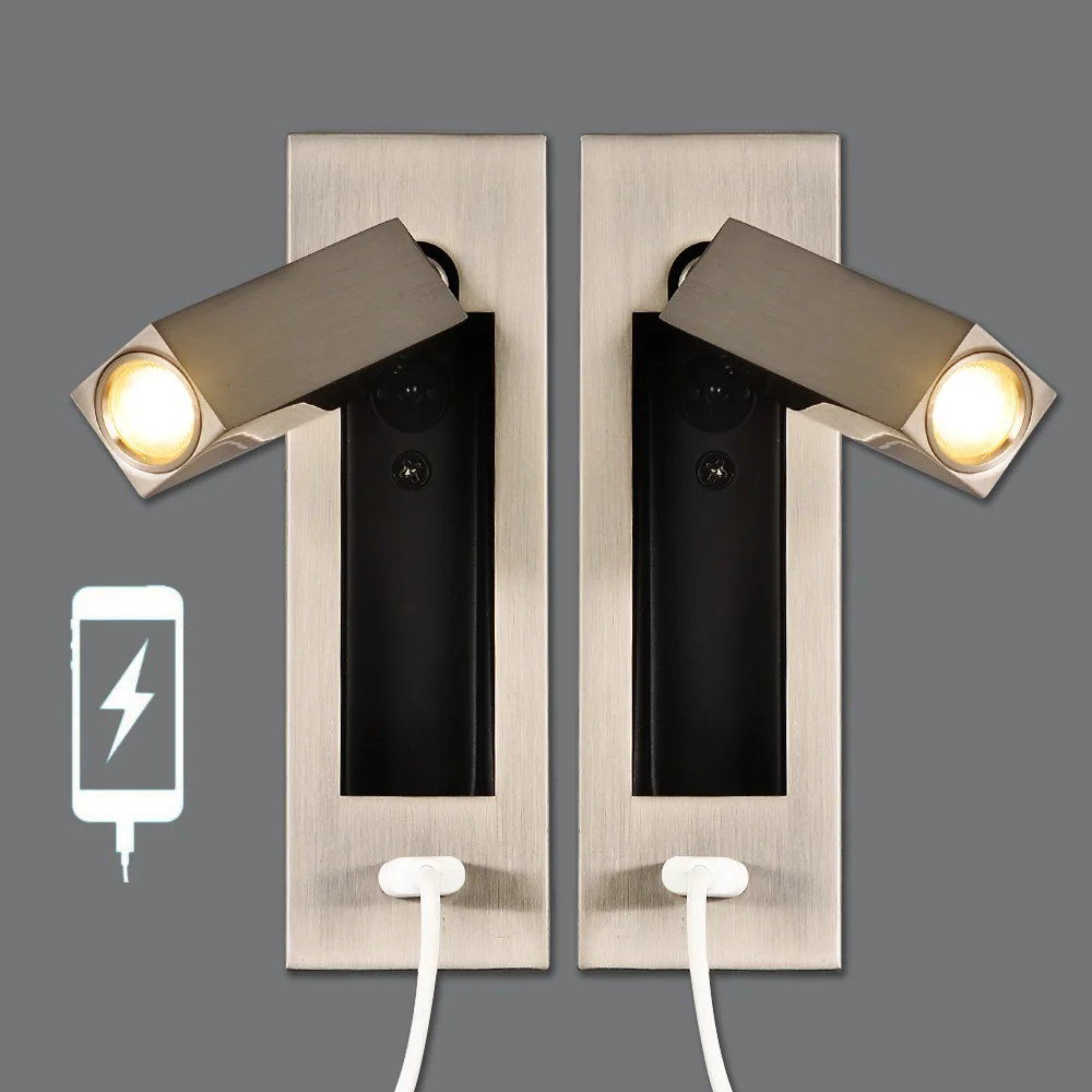 Zerouno Wall Sconces USB Charger Recessed 2W Wall Light Fixtures Cree Chip Head Adjustable Wall Lamp Industrial Loft Decor Lamps