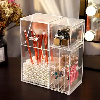 

4 Grids Multi-style Acrylic Makeup Brush Organizer Cosmetic Storage Box Pearls And Box Separate Sale Make Up Holder Case
