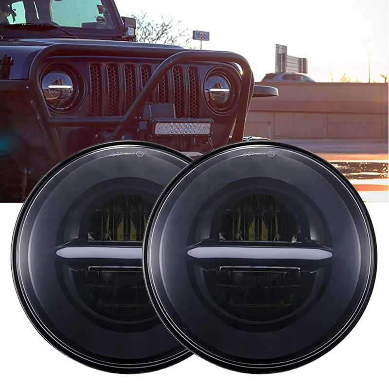 

DOT 7 Inch Round Black LED Headlight High Low Beam with White Halo DRL for Jeep Wrangler JK TJ LJ CJ Hummer H1 H2 (1 Pair)