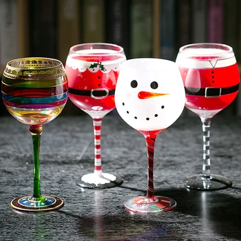 

Christmas theme Hand painted Wine Glass cup Champagne cup flute Glass Crystal cups Creative Home Bar Hotel party Drinking ware