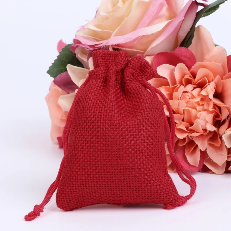 50 шт. винтажный натуральный джут Hessian Drawstring мешок мешковины свадебный подарок мешок E65B