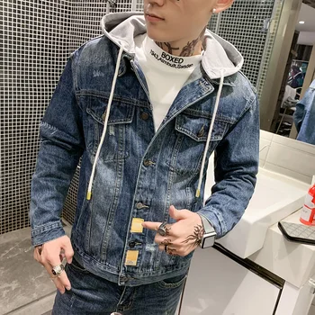 

Slim Tide Korean Long Sleeve Jacket Hoodie Denim Student Men's Elastic Jacket