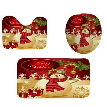 

JEYL 3Pcs Christmas Snowman Bathroom Anti-Slip Carpet Set Rug Toilet Cover