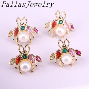 

5Pairs Latest Fashion Insect Earrings Top Quality Jewelry Studs With Rainbow CZ Pearl Earrings For Women Girls