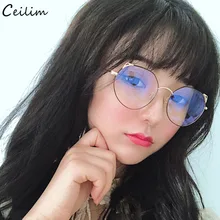 Корейские модные кошачьи уши Круглые Женские очки прозрачные Милые анти-голубые легкие поддельные очки металлическая оправа компьютерные очки
