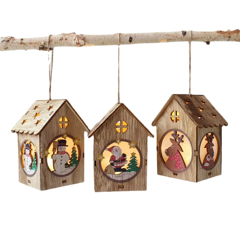 

Home Decoration Accessories for Living Room Wooden Christmas Ornaments Glowing House Little Gifts for Children Enfeites De Natal