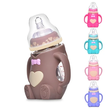 

240ml Baby Silicone Milk Feeding Bottle Mamadeira Vidro BPA Free Safe Infant Juice Water Feeding Bottle cup Glass Nursing Feede