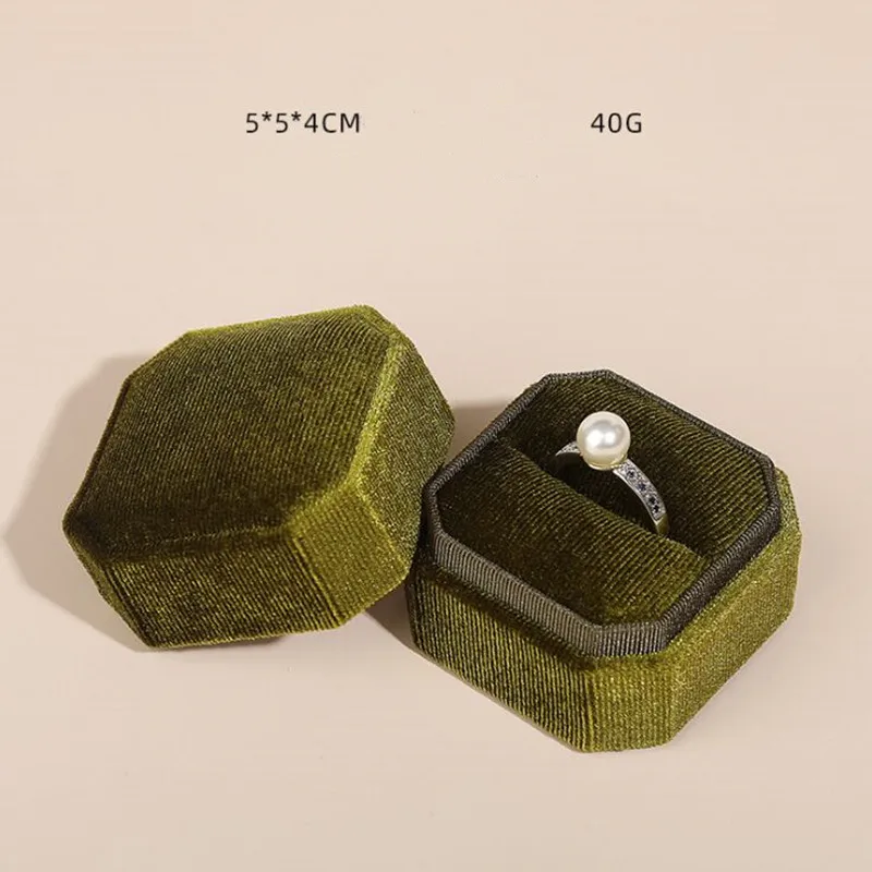Écrin à Bague Ancien - Boîte à Bijoux Grainée - Intérieur Vert Velours Satin Jaune - Vide - Pour Solitaire