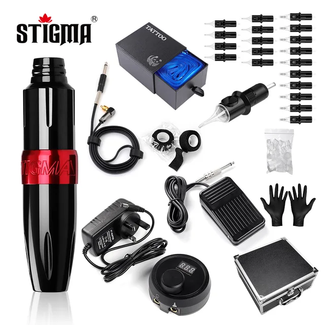 Tattoo Pen Kit YTATTOO Rotary Tattoo Machine Kit Complete Tattoo Pen 20Pcs  Cartridge needles Power Supply Foot Peedle