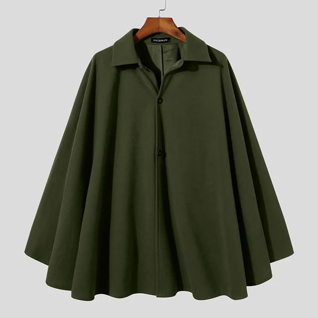 INCERUN Fashionable Ponchos New Men's Autumn Winter Casual Sleeveless Cloak Male Loose Comfortable Buttons Cape Coat S-5XL 2021 Army Green