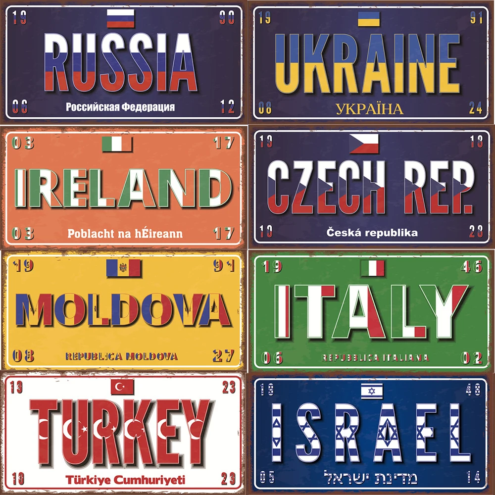 Europese Landen Naam Vlaggenplaat Poster Vintage Huisdecor Retro Metalen Blikken Borden Pub Autogarage Kunst Decor Russisch