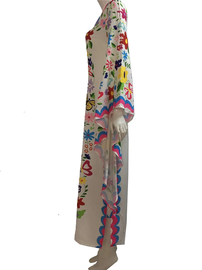 Роскошное вышитое летнее пляжное платье Boho с расклешенными рукавами, хлопковая туника, женский пляжный купальник, накидка, халат de plage A204