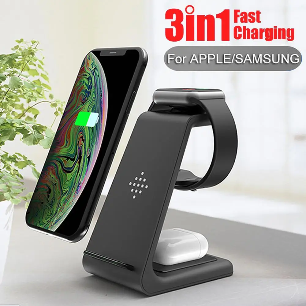 3 в 1 QI Быстрая зарядка 10 Вт Беспроводное зарядное устройство для iPhone Samsung Apple Watch 4 2