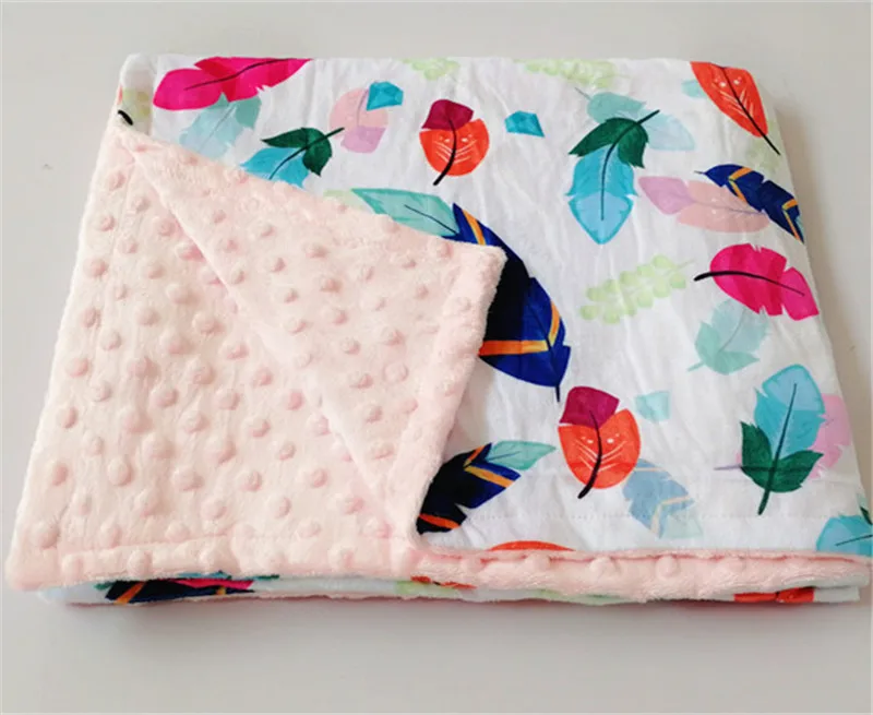 75120cm Color Feather Print Baby  Blanket Swaddling Fleece Newborn Receiving Blanket Stroller Bedding Quilt Minky Blanket  (6)