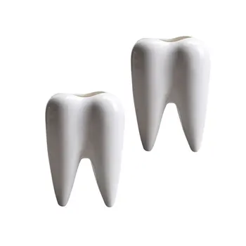 

2 Pcs Ceramic Flowerpot Creative Tooth Shape Flowerpot Decors Succulent Plant Potted Four Feet Basin for Desktop Garden Office