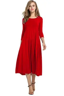 Женское длинное платье больших размеров; сезон лето-осень; платья с длинными рукавами; однотонное повседневное свободное платье; Вечерние Платья-макси; платье больших размеров - Цвет: Красный