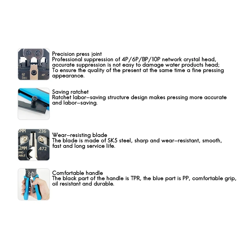 이더넷 케이블용 네트워크 크림퍼, 압착 도구 스트리퍼, RJ45 RJ11 RJ12 RJ50 커넥터, 10P, 8P, 6P, 4P