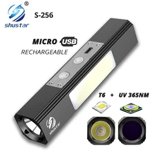 Leistungsstarke LED Taschenlampe T6 weiß licht + UV 365NM Uv Multifunktions Fackel Verwendet in der nacht, fluoreszierende mittel erkennung, etc.