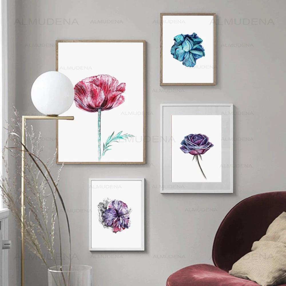 Pintura em tela violeta rosa azul flores rosas decoração para sala de  estar|Pintura e Caligrafia| - AliExpress